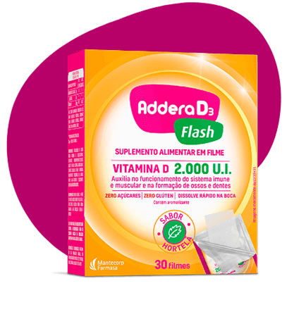 Embalagem do produto Addera D3, flash sabor hortelã de 2.000 U.I.